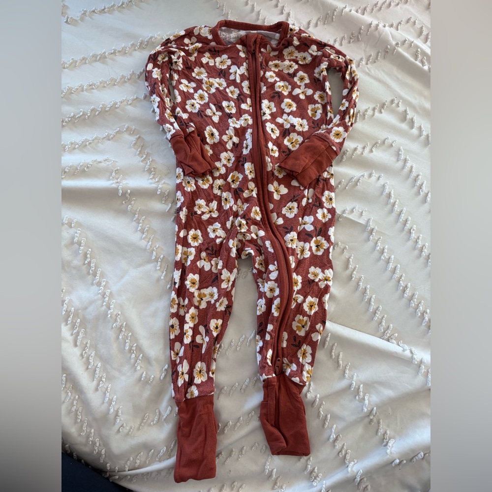 Little Sleepies Maroon Floral Footie